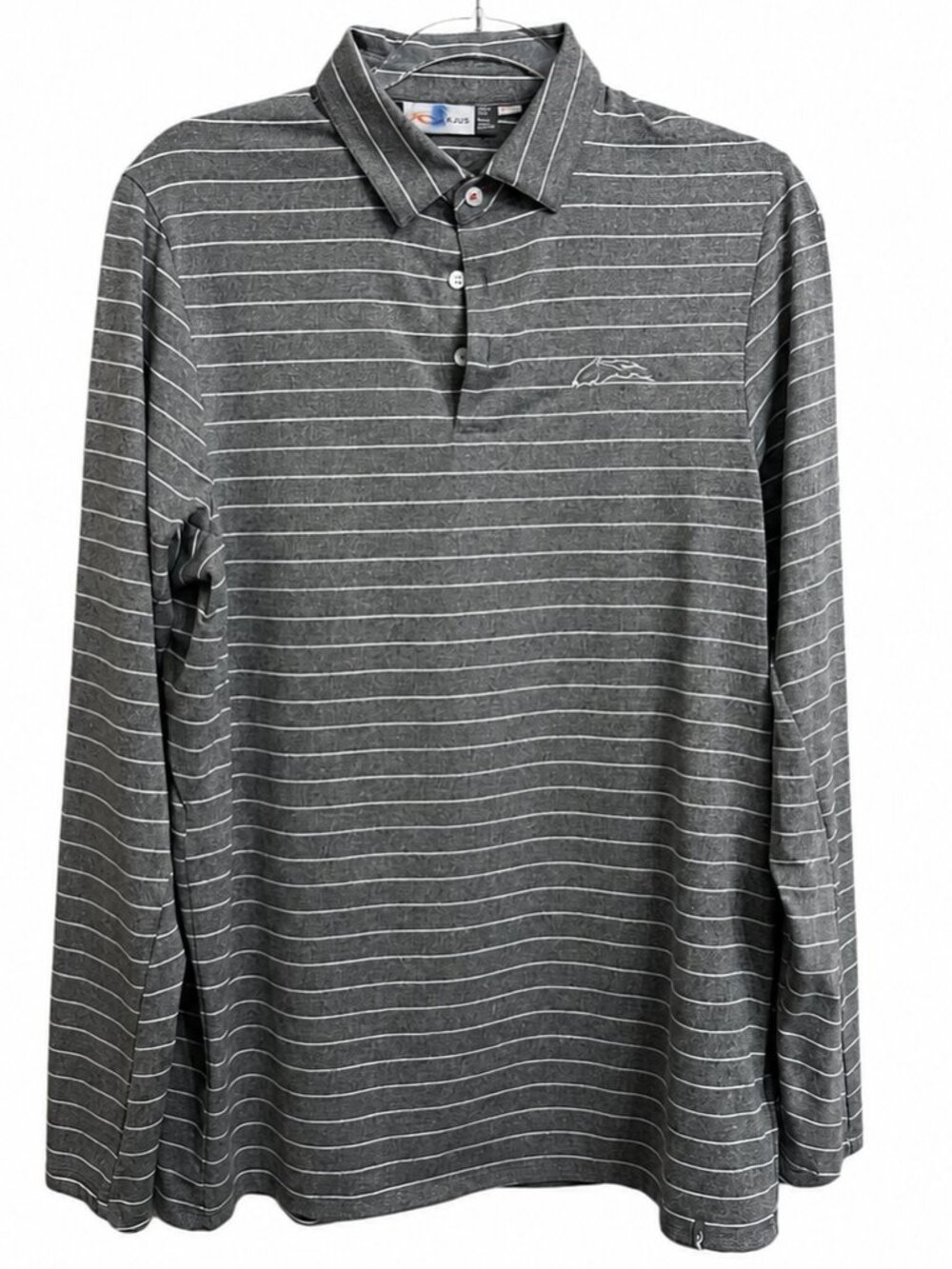 KJUS Heathered Gray Performance Long-Sleeve Polo Golf Club Embroidery